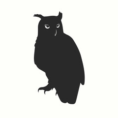 Great Horned Owl silhouettes and icons. Black flat color simple elegant Great Horned Owl animal vector and illustration.