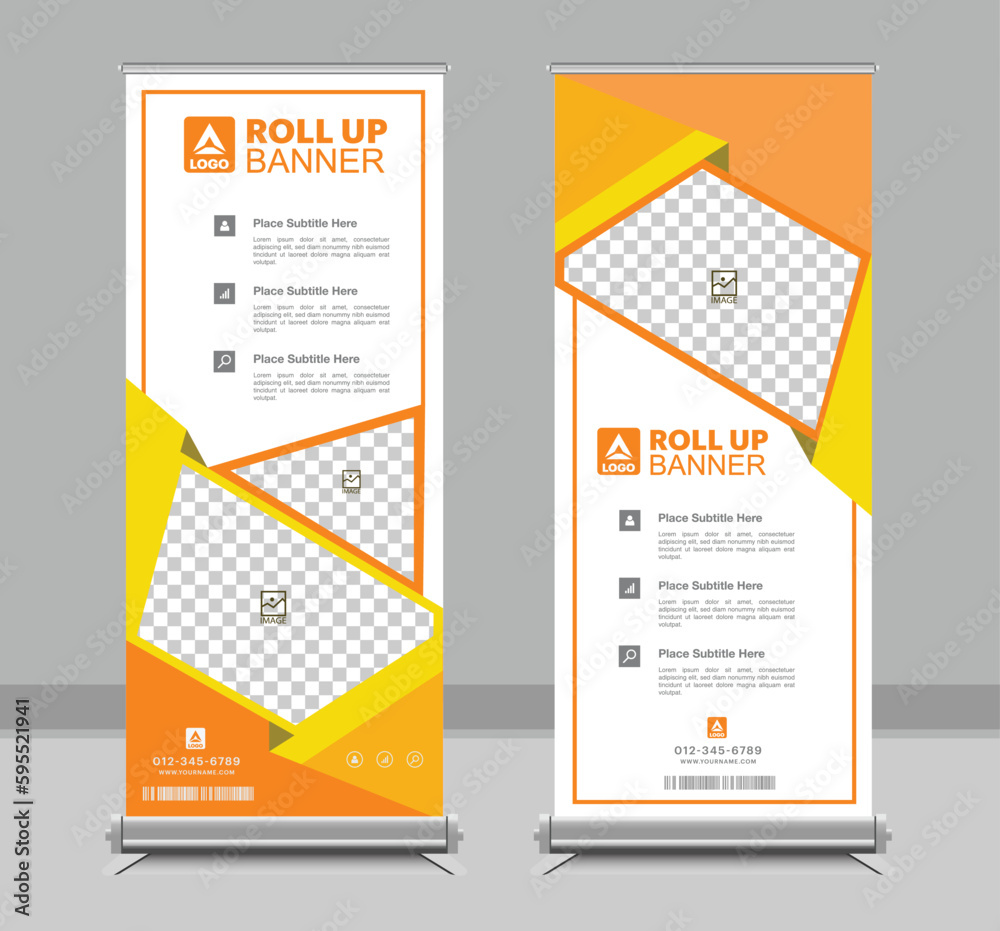 Wall mural roll-up banner layout with abstract low poly line elements. business banner