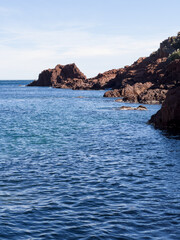 Fototapeta premium Azure sea coast on South of France with reddish plage