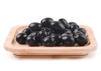 Black canned olives on white background