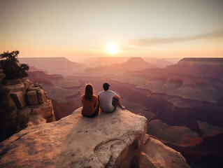 Fototapeta na wymiar Living couple watching the sunset over the grand canyon