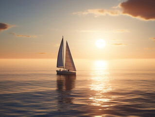 Fototapeta na wymiar Boat on the ocean sailing into sunset