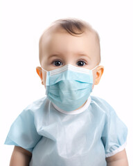 Health and Safety of Future Healthcare workers: Toddler Wearing Mask in Clean Studio Background. 