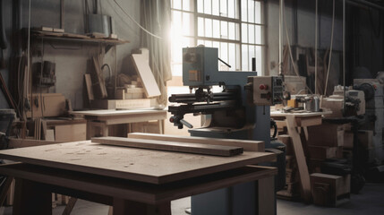 Modern wood workshop with different machinery