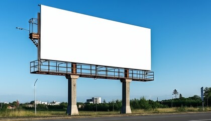 Empty advertising billboard on the highway, with blue sky - advertising concept - mockup. Generative ai