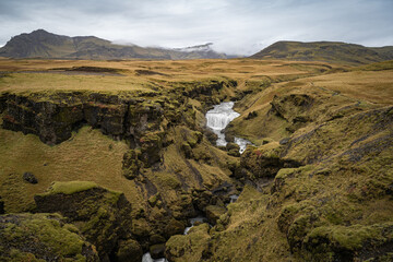 iceland behind the skogafoss waterfall