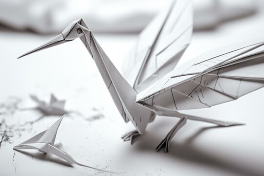 A white background with a paper crane drawing. Generative AI