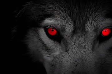 a wolf closeup with striking red eyes, generative ai
