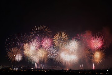 Abstract firework celebration in the city, Generative AI