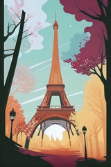 Eiffel tower in Paris, France. Vector Illustration.