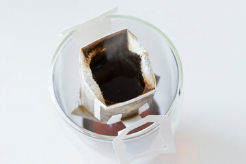 The process of brewing a drip coffee, close-up