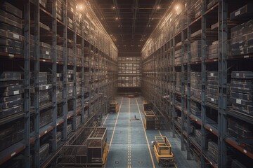 Fototapeta premium Image of warehouse storage and shelves, Generative AI