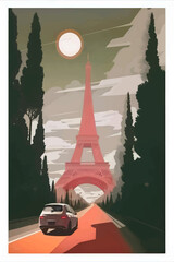 Eiffel tower in Paris, France. Vector illustration in flat style