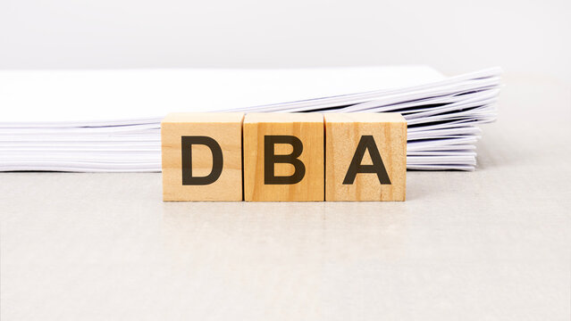 text DBA - Data Base Administrator made with wood building blocks, stock image