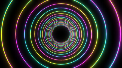 circle neon technology background. 3D illustration.