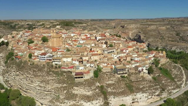 Aerial View over Jorguera Village, Albacete, Spain