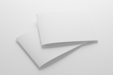 US Letter Landscape Saddle Stitch Bifold Brochure Catalog White Blank 3D Rendering Mockup