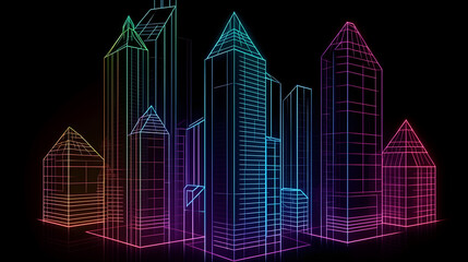 Naklejka premium holographic illustration of a skyscraper view ,generative ai