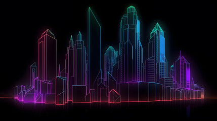 holographic illustration of a skyscraper view ,generative ai
