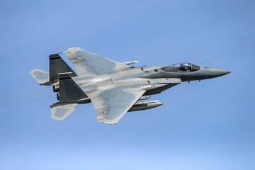 Military air force modern fighter jet aircraft in flight.