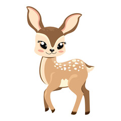 Roe deer. Cartoon, flat vector drawing of a wild animal. Baby roe deer on white background. Used for prints, collages, magazines, web design. 