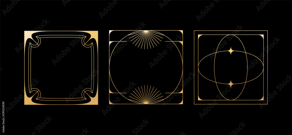 Poster Vector set of linear frames and borders - abstract design elements for decoration or logo design templates in modern minimalist style with copy space for text