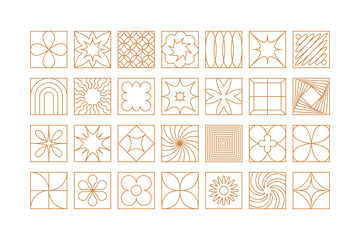 Vector minimal geometric illustrations set - trendy abstract aesthetic minimal compositions, prints, frames and graphic design elements