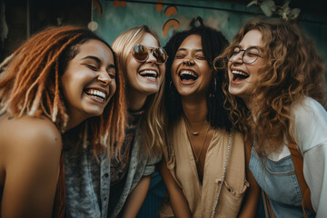 Fototapeta premium Girlfriends Friendship Happiness Community Diversity Concept. Generative AI