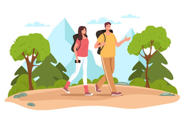 Tourist map hiking travel nature summer trail forest concept. Vector graphic design illustration © PrettyVectors