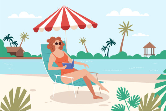 People on summer beach holiday vacation concept. Vector graphic design element illustration
