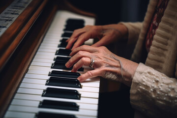 Obraz na płótnie Canvas Older lady playing the grand piano. Generative AI