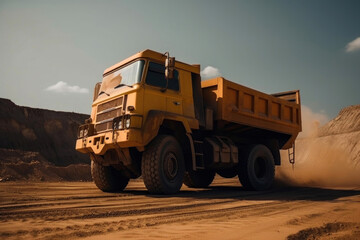 Heavy yellow dump truck in a sand pit. Generative AI