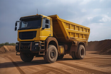 Fototapeta na wymiar Large quarry dump truck. Dump truck carrying coal, sand and rock. Generative AI