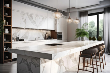 Fototapeta na wymiar Luxury kitchen interior with new stylish furniture. Generative AI