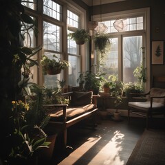 interior of a house with flowers and natural lighting