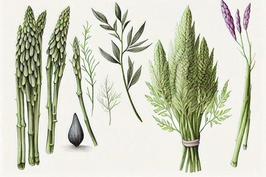 Asparagus, or Garden Asparagus, Sparrow Grass, Asparagus Officinalis Abstract Generative AI Illustration