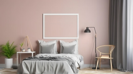 Frame mockup in bedroom interior, modern style, 3d render. Generative Ai
