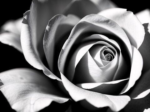 A dramatic black-and-white photo of a single rose with stark lighting created with Generative AI technology