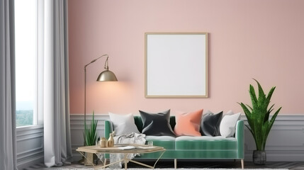 Mockup frame close up in living room interior, 3d render. Generative Ai