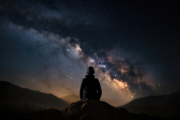 Naklejka na ściany i meble A person staring at the night sky. Generative AI