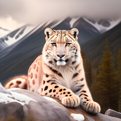 Snow Tiger in the Peak of Mountain 