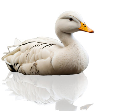 white duck swimming on the water with shadow, isolated, transparent background. PNG. generative ai