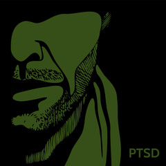vector hand drawn silhouette of soldier head with helmet shadow. war veteran has depression, mental health and emotional problems, post-traumatic stress disorder. veterans rehabilitation. PTSD