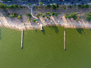 Mariupol beach on Sea of Azov Before the war Aerial Drone view above