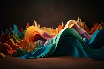 Vintage abstract paper wave with colorful cutouts. Generative AI