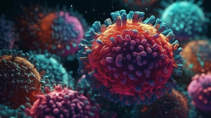 Naklejka premium Closeup virus cells. Generative Ai