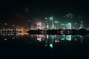 Nighttime view of Miami's cityscape. Generative AI