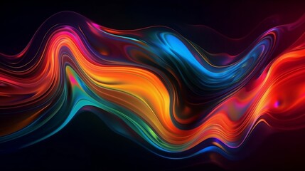 A gradient design background features an abstract fluid iridescent holographic neon curved wave in motion.