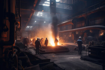 Fototapeta na wymiar Steelmaking factory interior. Generative AI