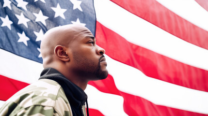 Black man in front of an american flag - Generative AI